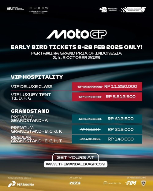 Daftar harga MotoGP Mandalika 2025. (MGPA for detikBali)