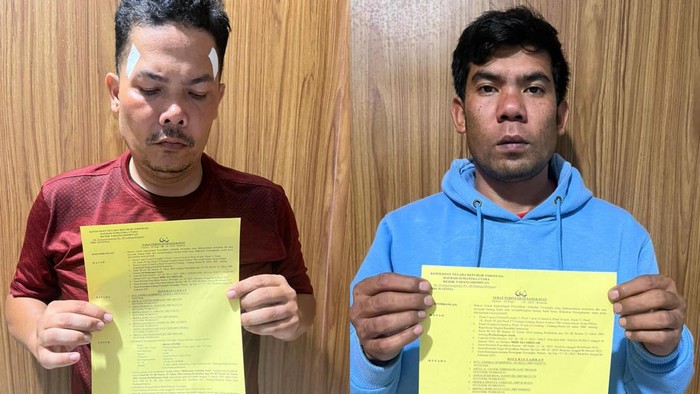 Pelaku Irsal (kiri) dan Rahman (kanan) saat diamankan di kantor polisi. (Dok. Polres Padangsidimpuan)
