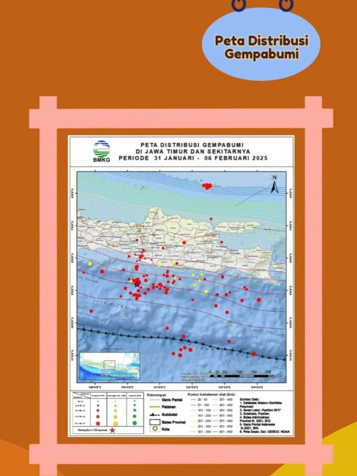 Peta distribusi gempa di Jatim