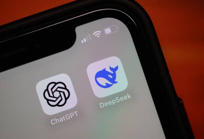 28 January 2025, Brandenburg, Sieversdorf: The app from Chinese AI start-up DeepSeek (r) and the app from ChatGPT can be seen on a smartphone. The Chinese start-up DeepSeek has triggered a stock market quake with the prospect of cheaper development of artificial intelligence. Photo: Patrick Pleul/dpa (Photo by Patrick Pleul/picture alliance via Getty Images)