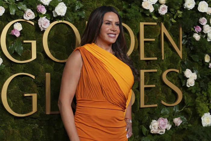 Karla Sofía Gascon arrives at the 82nd Golden Globes on Sunday, Jan. 5, 2025, at the Beverly Hilton in Beverly Hills, Calif. (Photo by Jordan Strauss/Invision/AP)