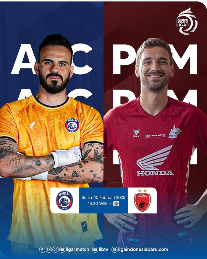 Arema FC Vs PSM Makassar dalam laga Liga 1 2024/2025.