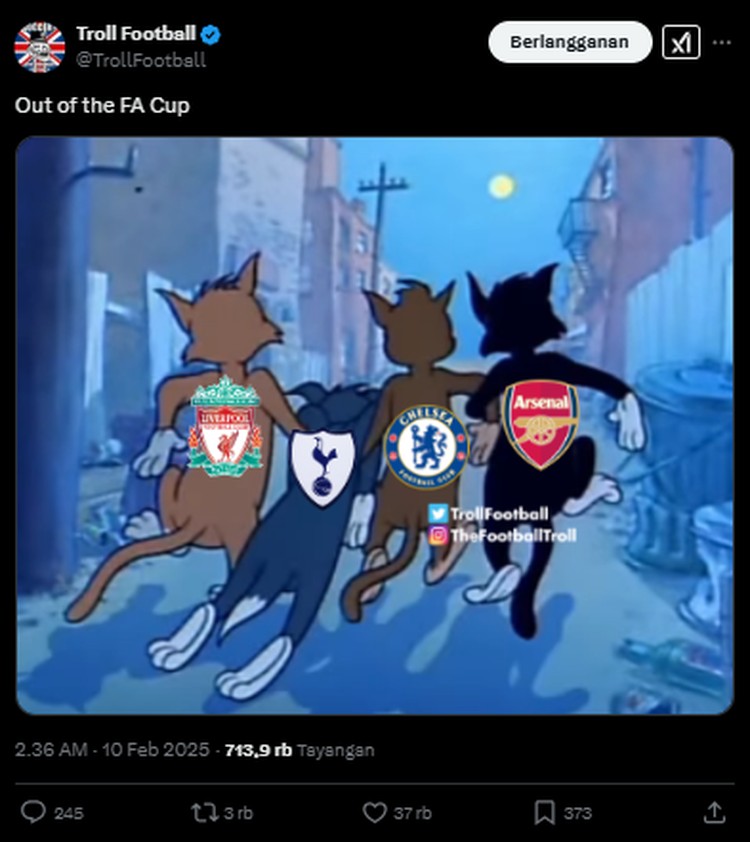 Meme Liverpool Kalah dari Plymouth, Tanpa Mo Salah Timnya Seperti MU Liverpool tereliminasi dari FA Cup, usai kalah 0-1 dari Playmouth. Netizen menilai, tanpa Mohamed Salah dan Virgil Van Dijk Liverpool seperti Manchester United.
