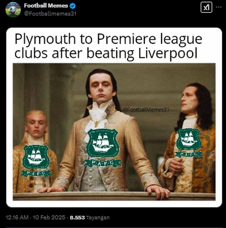 Meme Liverpool Kalah dari Plymouth, Tanpa Mo Salah Timnya Seperti MU Liverpool tereliminasi dari FA Cup, usai kalah 0-1 dari Playmouth. Netizen menilai, tanpa Mohamed Salah dan Virgil Van Dijk Liverpool seperti Manchester United.
