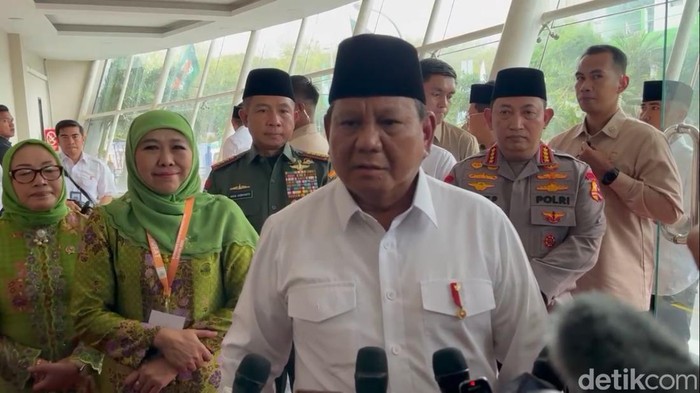 Presiden Prabowo Subianto saat menyampaikan pendapatnya tentang peran penting Muslimat NU.