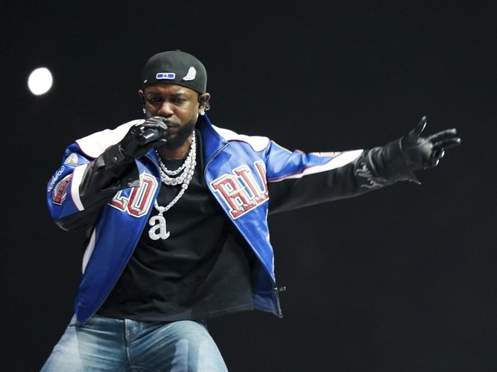 Kendrick Lamar performs during halftime of the NFL Super Bowl 59 football game between the Kansas City Chiefs and the Philadelphia Eagles, Sunday, Feb. 9, 2025, in New Orleans. (AP Photo/Matt Slocum)