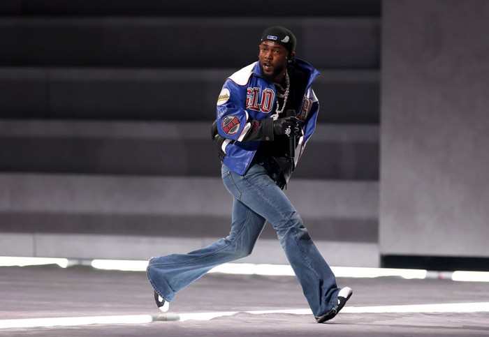 NEW ORLEANS, LOUISIANA - FEBRUARY 09: Kendrick Lamar performs onstage during Apple Music Super Bowl LIX Halftime Show at Caesars Superdome on February 09, 2025 in New Orleans, Louisiana.  (Photo by Gregory Shamus/Getty Images)