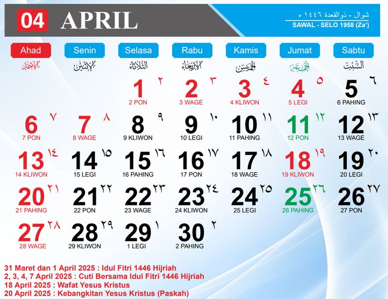 Kalender April 2025