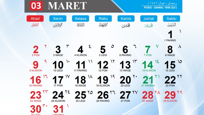 Kalender Maret 2025.