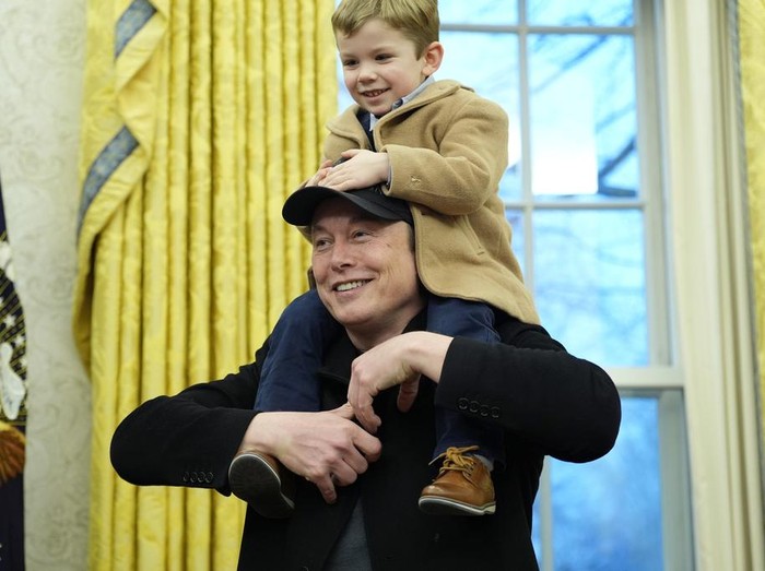 Elon Musk, joined by his son X Æ A-Xii, speaks in the Oval Office at the White House, Tuesday, Feb. 11, 2025, in Washington, during an event with President Donald Trump. (Photo/Alex Brandon)