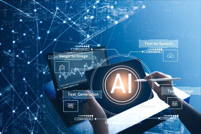 Digital transformation technology strategy, IoT, internet of things. Businessman using smart phone with AI and Digital Icons design.