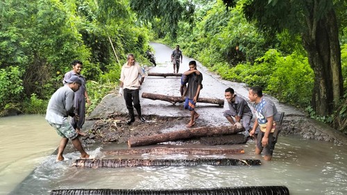 Lima desa di Flores Timur terisolasi akibat hujan deras, warga bangun jembatan darurat, Rabu (12/2/2025).