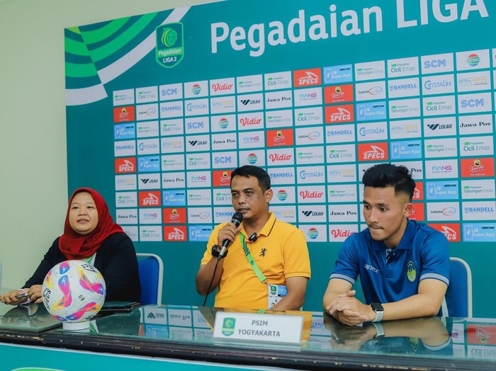 Jumpa pers PSIM Jogja usai mengalahkan Deltras FC di Stadion Gelora Delta, Sidoarjo, Rabu (12/2/2025).