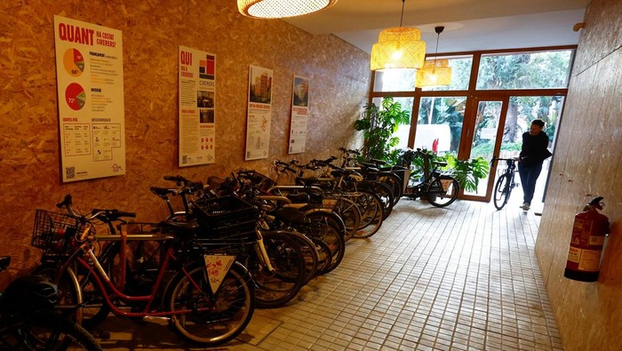 General view of the Cireres cooperative housing building in Barcelona, Spain, January 20, 2025. REUTERS/ Albert Gea