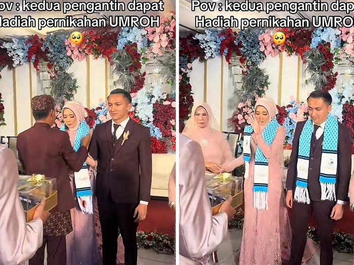 Postingan pengantin mendapatkan hadiah umrah dari kedua orang tua bikin haru, unggahan video tersebut langsung viral di TikTok.