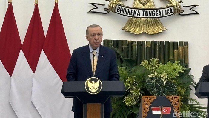 Presiden Turkiye, Recep Tayyip Erdogan, di Istana Bogor, 12 Februari 2025. (Firda Cynthia Anggrainy/detikcom)