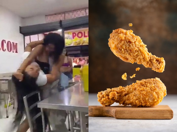 wanita bertengkar gegara rebutan ayam goreng