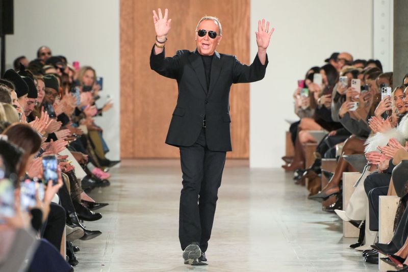 Model on the runway at the Michael Kors Fall RTW 2025 fashion show as part of New York Fashion Week held at the Terminal Warehouse on February 11, 2025 in New York, New York. (Photo by Giovanni Giannoni/WWD via Getty Images)