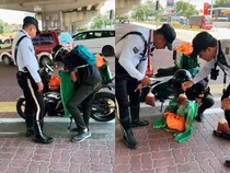 Ojol Ini Banjir Pujian Usai Bagi-bagi Minuman ke Polisi Lalu Lintas