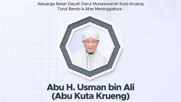 Pengumuman wafatnya ulama kharismatik Aceh Abu H Usman bin Ali atau Abu Kuta Krueng. (Istimewa)