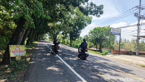 Salah satu ruas jalan rusak parah di Jalan Denpasar-Gilimanuk tepatnya di wilayah Kecamatan Melaya, Kabupaten Jembrana, Bali, Kamis (13/2/2025).