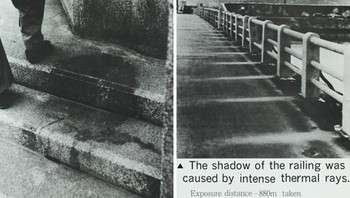 Human Shadow Etched in Stone merupakan pameran di Museum Peringatan Perdamaian Hiroshima. Diperkirakan itu adalah bayangan seseorang yang sedang duduk di pintu masuk Bank Sumitomo Cabang Hiroshima saat bom atom dijatuhkan di Hiroshima. Dikenal juga sebagai Human Shadow of Death atau hanya Blast Shadow. Foto: Boredpanda