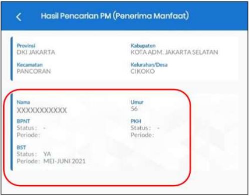 Tangkapan Layar Penerima Bansos Kemensos