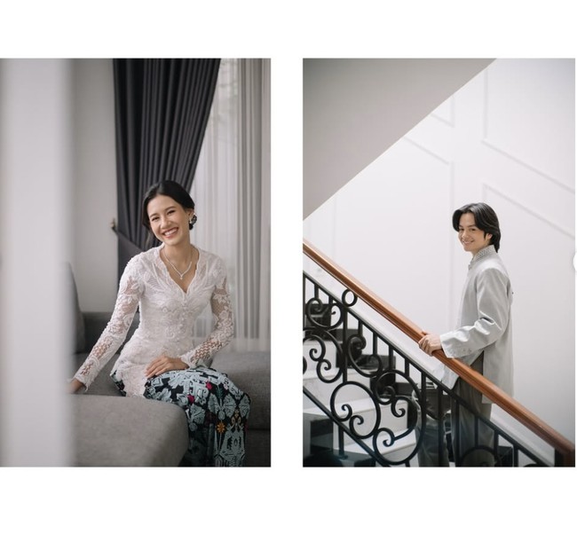 Tak harus selalu memadukan warna yang sama antara pria dan wanita, tampilan gaya lamaran Angga dan Shenina ini juga berpadu cantik meski warnanya tidak senada.  Foto: dok. Instagram @angga