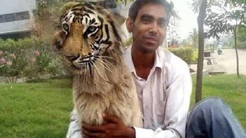 Foto bareng harimau, tapi kok badannya ada yang aneh ya. Foto: indihumor