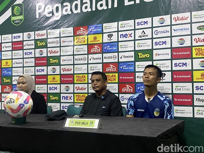 Jumpa pers PSIM Jogja jelang menghadapi PSPS Pekanbaru di Stadion Mandala Krida, Kota Jogja, Minggu (16/2/2025).