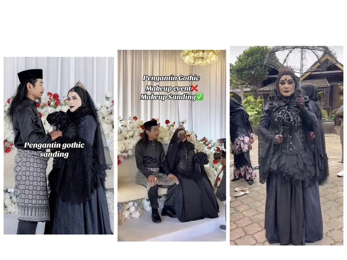 Pasangan pengantin yang memilih tema gothic di hari pernikahannya viral di TikTok.