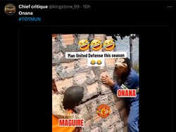 Kombinasi pertahanan MU yang dipimpin Onana dan Harry Maguire dinilai menggelikan. (Foto: X.com/Kingstone_99)