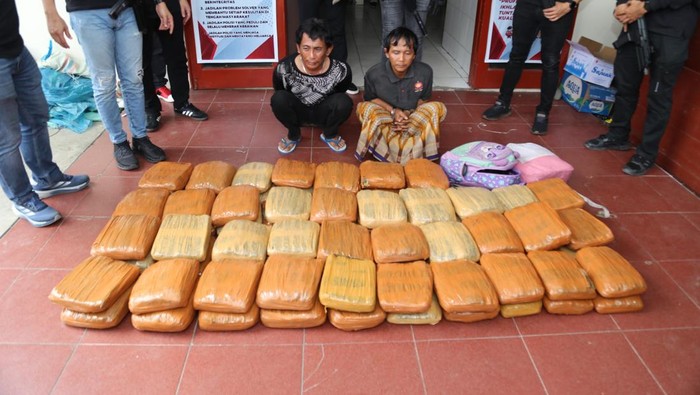 Pelaku dan barang bukti ganja yang diamankan Polda Sumbar