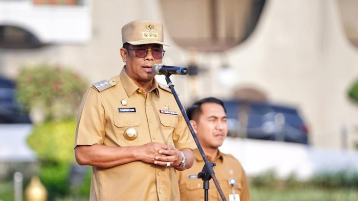 Pj Gubernur Riau Rahman Hadi saat memimpin apel