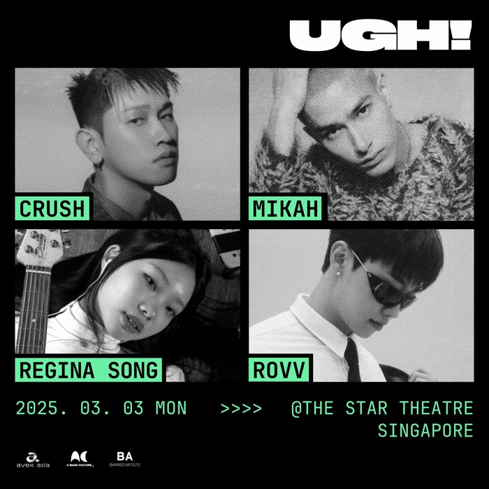 Festival musik UGH! Festival musik UGH! hadir di Singapura dengan bintang seperti Regina Song, Mikah, Rovv, dan Crush.
