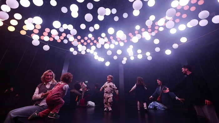 People interact with an art installation made with balloons during a visit to the 'Euphoria' exhibition of the Balloon Museum, set up at La Nuvola conference centre in Rome, Italy, February 8, 2025. REUTERS /Yara Nardi