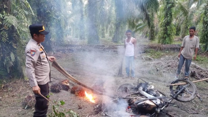 Motor pelaku dibakar massa. (Dok Polres Rohul)