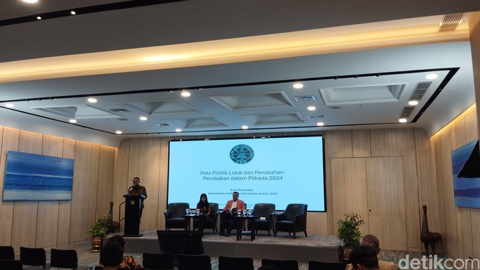 Konferensi pers penelitian CSIS soal Pilkada 2024. (Maulana Ilhami Fawdi/detikcom)