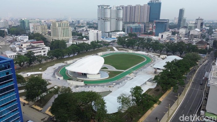 Penampakan Lapangan Merdeka Medan dari atas usai direvitalisasi. (Foto: Nizar Aldi/detikSumut)