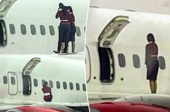 Tiga pramugari Eastar Jet foto-foto di sayap pesawat