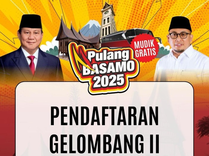 Anggota DPR RI asal Sumatra Barat (Sumbar), Andre Rosiade, kembali membuka pendaftaran gelombang kedua kegiatan Pulang Basamo atau mudik bareng bagi para perantau Minang di Jabodetabek.