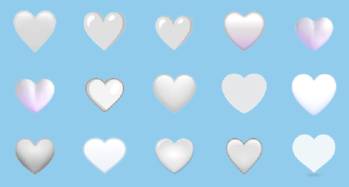 Ilustrai benruk emoji love heart putih.