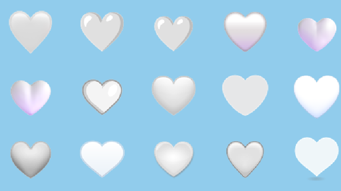 Ilustrai benruk emoji love heart putih.
