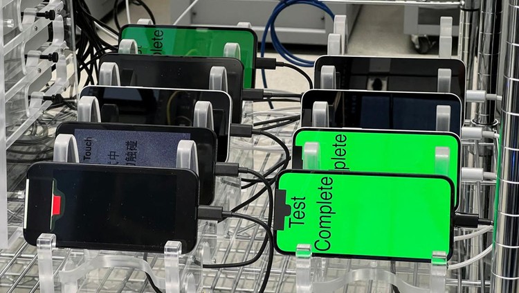 An Apple engineer stress tests an iPhone 16e and the new C1 cellular modem at an Apple lab in Sunnyvale, California, U.S., February 18, 2025. REUTERS/Stephen Nellis