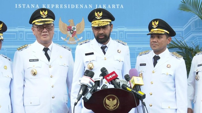 Gubernur Aceh Muzakir Manaf (Mualem) di kompleks Istana Kepresidenan, Jakarta, Kamis (20/2/2025).