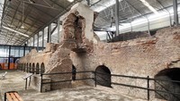 Bangunan bekas pondasi tungku uap mesin pabrik gula di Rest Area Heritage Banjaratma KM 260B.