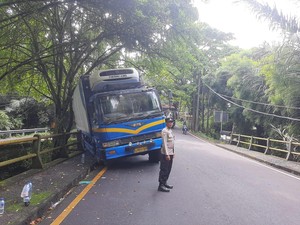 Rem Blong, Truk Nyaris Terjun ke Sungai di Jalan Denpasar-Gilimanuk Tabanan