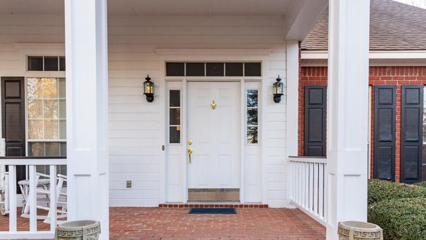 Front door and porch of a residential home