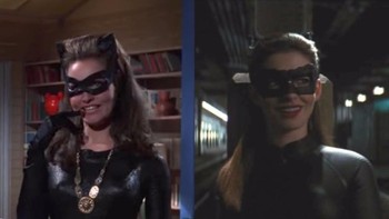 Cat Woman masa silam dan yang terbaru yang diperankan oleh Anne Hathaway. Foto: Business Insider