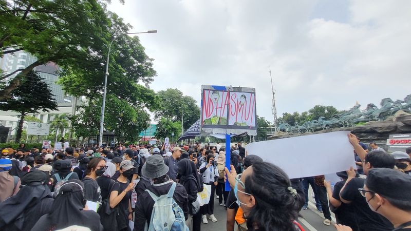 Demonstrasi di Patung Kuda pada Jumat (21/2)-(Taufiq/detikcom)
